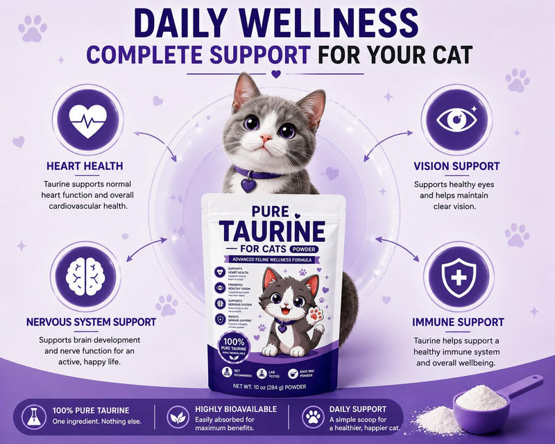 Taurine for Cats - Taurine Powder Supplement Boost, Energy & Vitality, Skin & Coat Health for Heart, Vision & Daily Wellness (10 OZ - 285 Grams) 10 OZ - 285 Grams