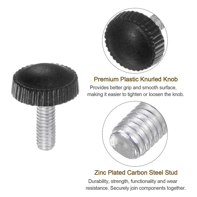 uxcell 100pcs M4 x 12mm Metric Male Thread Knurled Knobs, Thumb Screw Clamping Knobs Grip Plastic Handle Hand Knobs with Threaded Stud, Black
