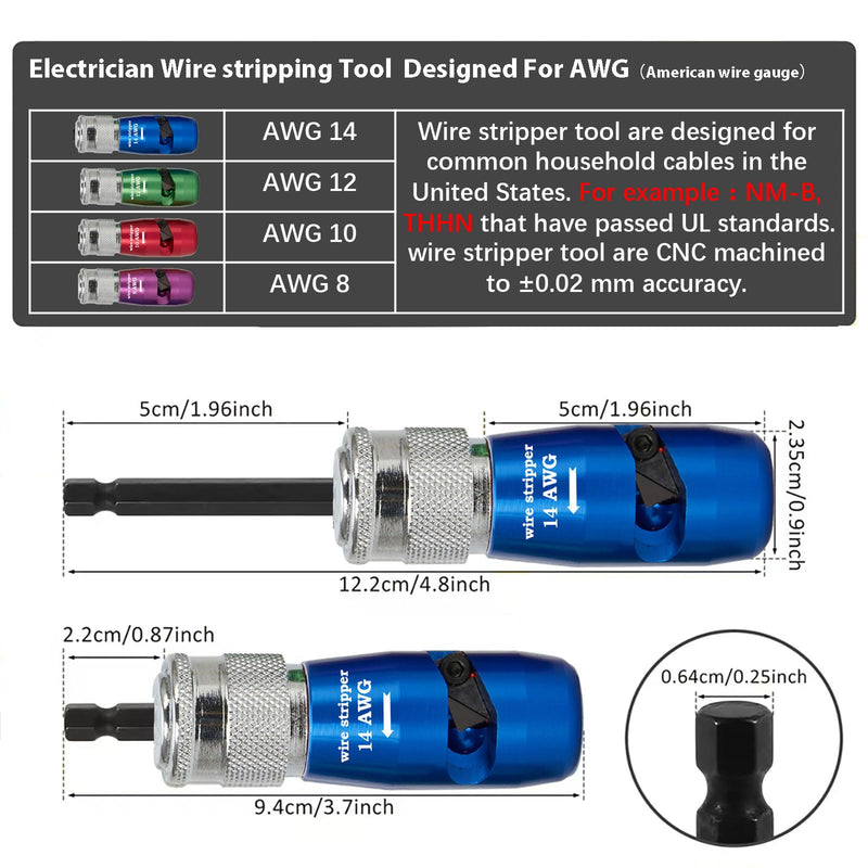 Wire Stripper Tool,Wire Stripping Tool,Wire Stripping And Twisting Tool,Wire Twister Tool For Drill,Electrical Tools,US AWG8/10/12/14 Cable Quick Stripping (1Set AWG8/10/12/14) 1Set And Twister
