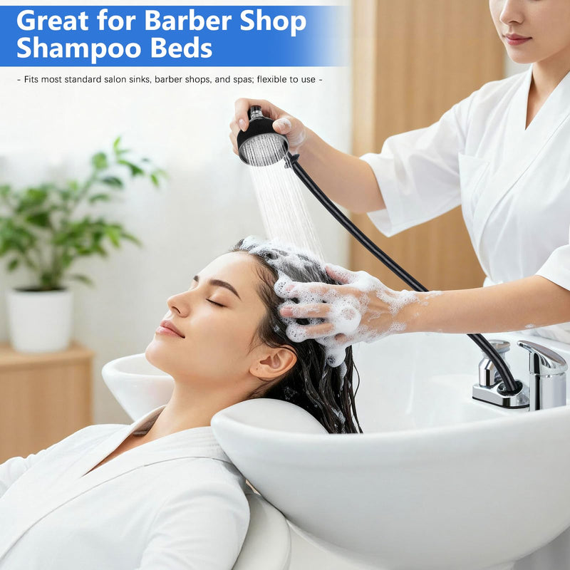 2 Pack UPC Certified Salon Shampoo Bowl Sprayer Head Hose Kit - 1/4" Thread to Attach Shampoo Bowl Faucet for Barber Shop Spa, Black Rubber Salon Sink Shampoo Bowl Hose Replacement Part 2 Pack