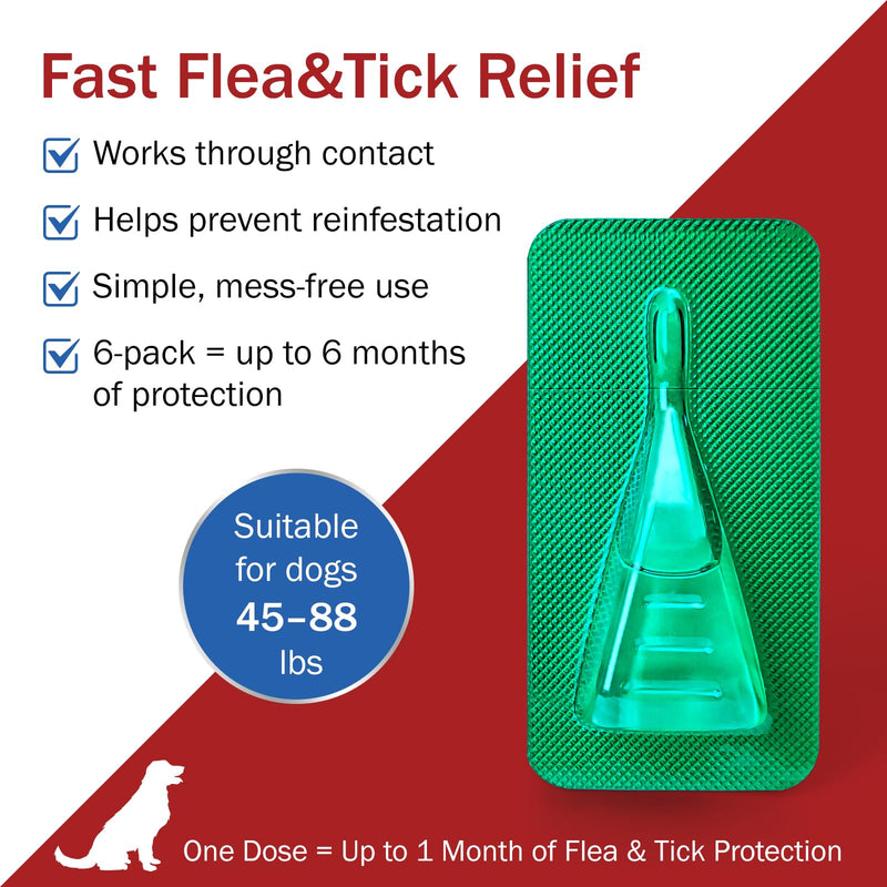 Flea and Tick Prevention for Dogs, 6-Month Supply, Large Dog Flea, Tick & Mosquito Control, Repellent, 44–88 lbs, 24-Hour Protect, Flea Supplements for Dogs