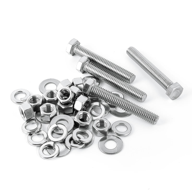 (10Set) 5/16-18 x 1-1/4" Complete Set Hex Head Screw Bolts,Nuts,Fender Flat washers,Split Lock Washers,Fully Threaded, Stainless Steel 18-8（304）, Bright Finish. (10Set)5/16-18 x 1-1/4"