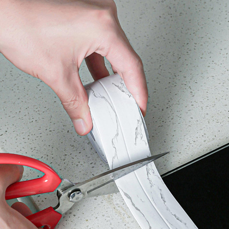 3 Rolls Sealing Caulk Tape Self Adhesive, Waterproof Caulking Tapes Sealant Strip for Bathroom Toilet Kitchen Countertop White Marble White Marble 3 Rolls