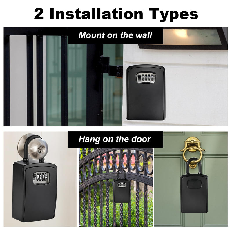 Lockwise XXL Large Key Lock Box, 5.5”x4.1”x2.1” Waterproof Kirsite Combination Lockbox for Keys Outdoor, Portable Key Lock Box Wall Mount with Code (1 Pack, Black)