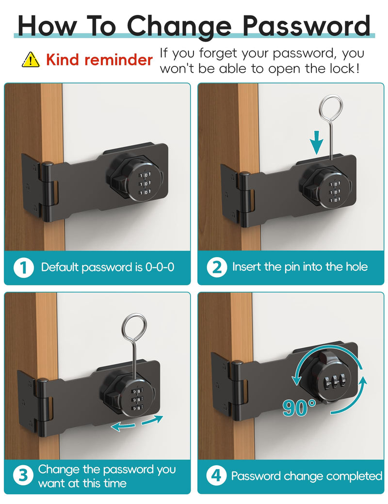 Cabinet Password Hasp Lock, Keyless Combination Lock for Small Doors, Barn, Bathroom, Outdoor, Garage, Garden, Black 1 Pack