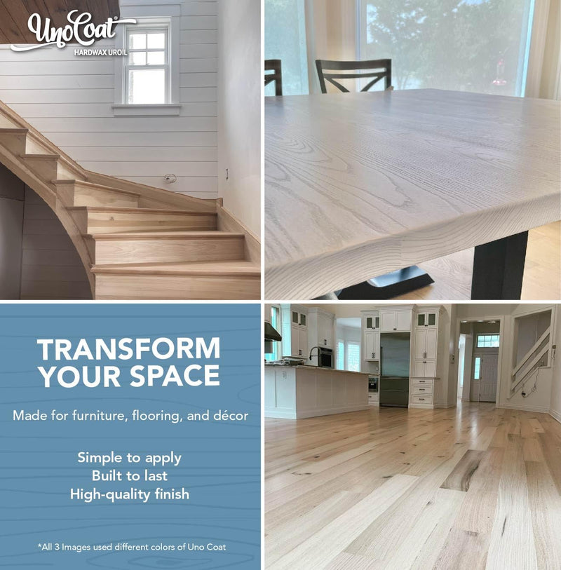 UnoCoat Hardwax Uroil with Activator - 200 ft² - 16oz - Made in USA, Advanced Wood Grain Treatment for Indoor Applications, Urethane-Modified Hard Wax Oil, for Any Wood Species - Natural 16 Fl Oz (Pack of 1)