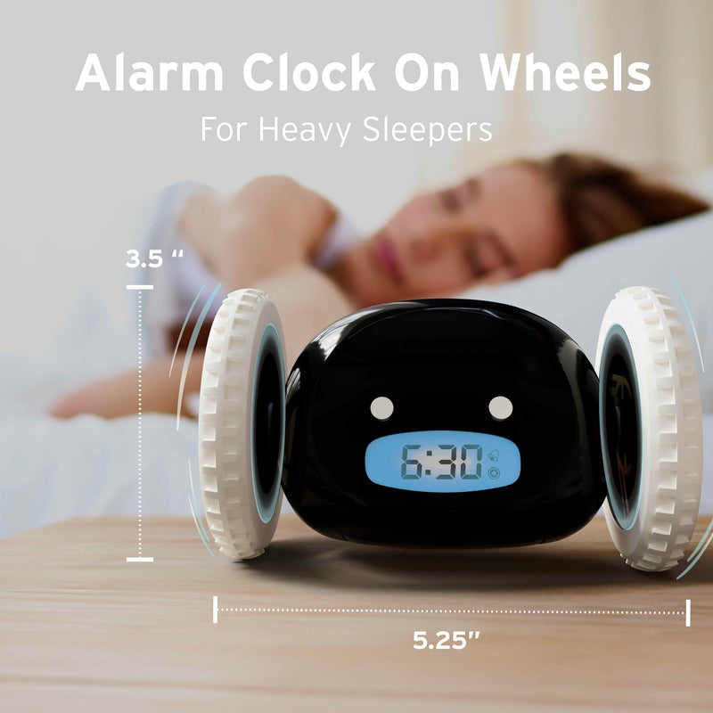 CLOCKY Alarm Clock on Wheels – Loud Rolling Alarm Clock for Heavy Sleepers | Runaway Clock that Jumps & Runs to Wake You Up | Funny Unique Gift for Adults, Teens & Kids Bedrooms (Black) Black