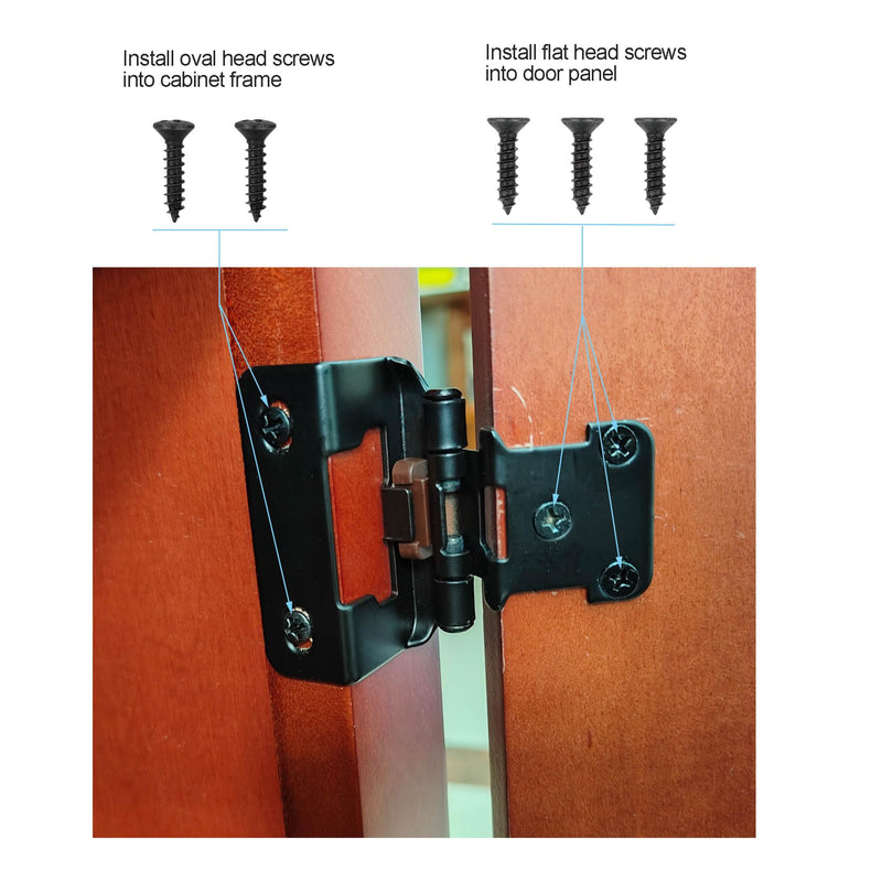 4 Pack (2 Pair) Matte Black Cabinet Hinges for Kitchen Cabinet Door, Partial Wrap Self Closing 1/2" Overlay Kitchen Cabinet Hinges, Semi Hidden Cabinet Hinge for Cabinet Doors 4