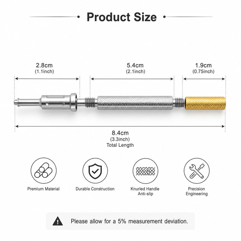 Universal Locater Core Tool for Male Retention Inserts Caps Insertion & Removal | Bar Removal Male Cap | 303 Stainless Steel, Detachable 3 Segments: 1.1/2.1/0.75in Each, Total 3.3in