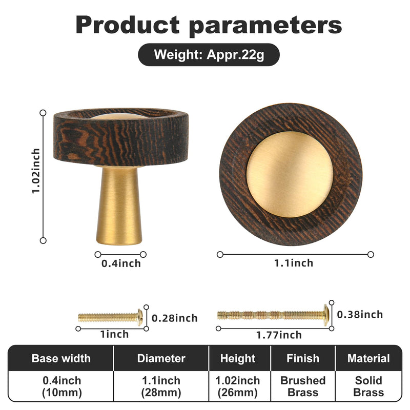 SALISENG- Wooden Brass Cabinet Drawer Knobs 5 Pack, 1.1 Inch Dresser Drawer Vanity Pulls, Modern Furniture Door Hardware Pulls for Cupboard Closet Wardrobe