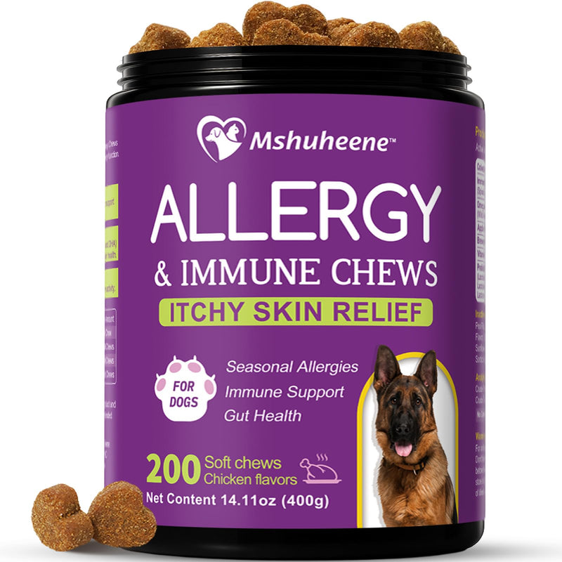 Dog Allergy Chews 200ct, Anti Itch Relief for Dogs Itching Skin Relief Dog Allergy Relief Immunity Chews with Probiotics Colostrum Omega 3 Fish Oil for Dry Itchy Skin Licking Seasonal Allergies