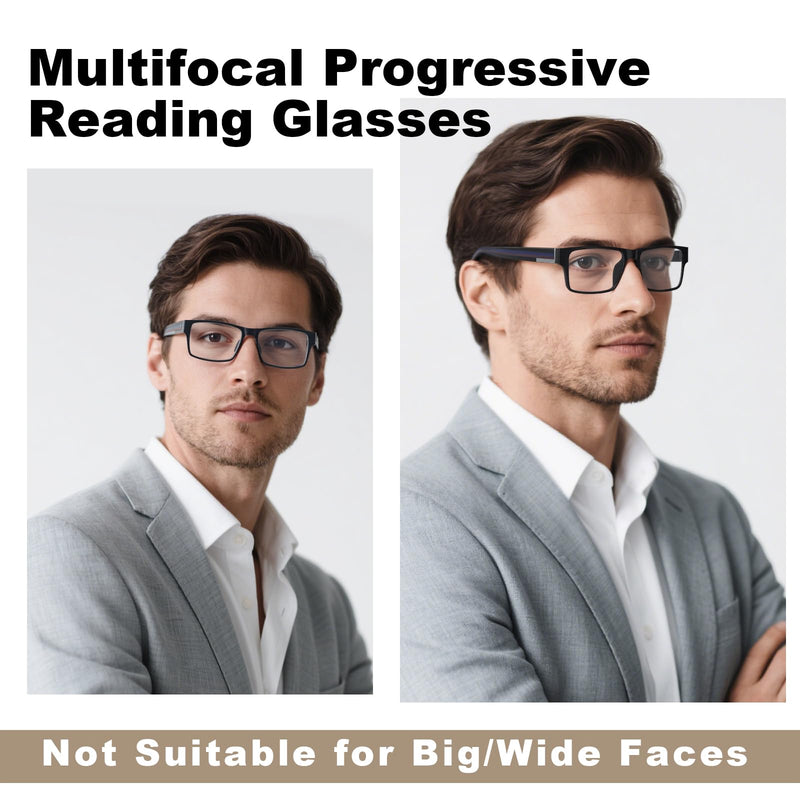 SKYOAK Excellent TR90 Unbreakable Progressive Multifocus Reading Glasses for Men, Thick Frame Anti Blue Light/UV Readers, 2 PACK Quality Chunky Computer Glass No-Line Multifocal Eyeglasses C1, +1.75x C1 - Progressive Readers 1.75x