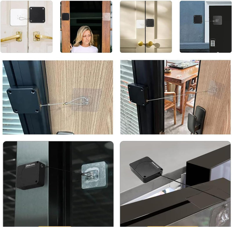 Upgraded Version with Buffer, 1200 Gram Automatic Screen Door Closer, Sliding Screen Automatic Door Closer, Refrigerator Door Closer Sliding Door Closer with Steel Pull Cord, Home Use, 2Black Vith cushioning 2pcs