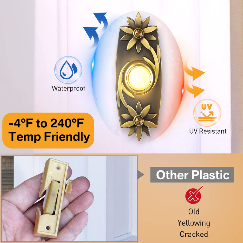 Dreyoo Lighted Doorbell Button Wired, Solid and Sleek Metal Door Bells for Homes, LED Lighted Door Bell Button Only, Wall Mounted Doorbell Push Button(Flower Style)