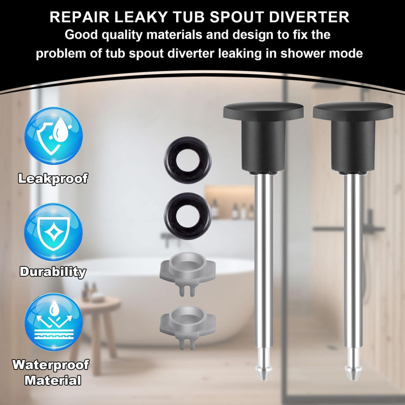 2-Pack Tub Spout Diverter Repair Kit Universal Fit for Shower Bathtub Faucets Includes Valve Stems Cup Seals Gates Chrome Style Fix Leaky Diverter Valve (Black)
