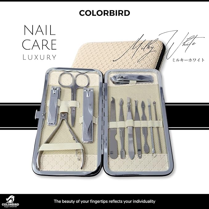 COLORBIRD Nail Care Set Nail Clipper Nail Care Nail File Cuticle Treatment Eyebrow Scissors Tweezers Ear Pick Luxury (12 Milky White) - NewNest Australia