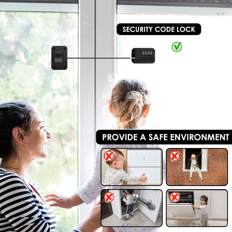 4 Pack Refrigerator Lock, Heavy Duty Refrigerator Locks Kit with Password, Drill-Free Childproof Cabinet Fridge Locks, Safety Freezer Combination Lock for Refrigerator Cabinets Drawers Window, Black Black - 4 Pack