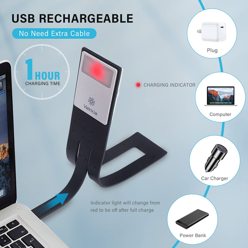Vekkia Bookmark Book Light, Clip on Reading Lights for Books in Bed, Infinite Brightness Levels, Soft Light Easy for Eyes, Built-in USB Cable Easy Charge. for Readers & Kids Warm