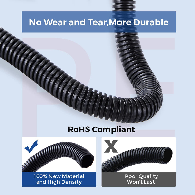 Wire Loom 1/2 inch 10ft, YCLYC Split Loom, Cord Protectors from Pets, Wire Protector Tubing, Flexible Wire Conduit, Electrical Cord Cover for Automotive, Black 1/2"-10ft