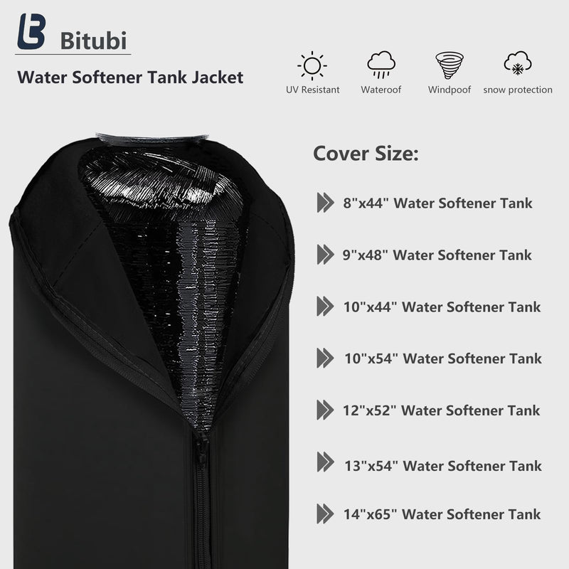 Bitubi Water Softener Neoprene Sweat Jacket, Outdoor Water Softener and Filter Tank Cover to Prevent Sweating, Water Softener Insulated Cover (9x48, Black) 9x48(Tank Jacket) Neoprene Sweat Jacket (Black)