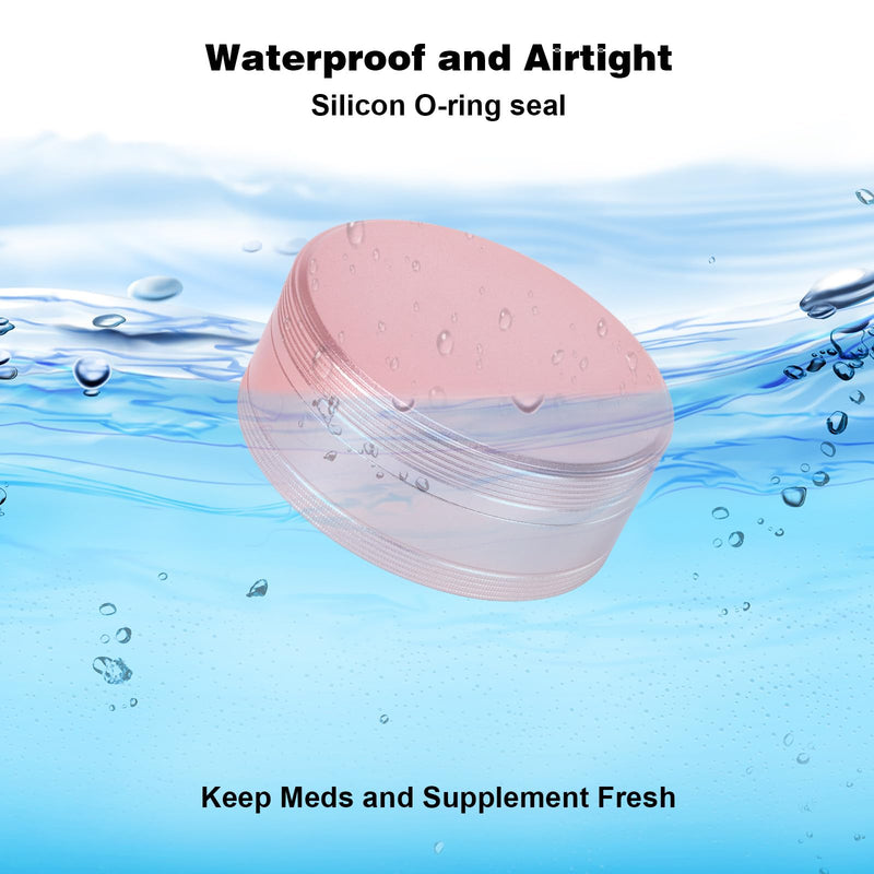 Metal Pill Case 2 Compartment - Waterproof Pill Box for Daily Travel, Pocket Purse Pill Container Holder Compact Medicine Organizer for Vitamins Fish Oils Medication Pink