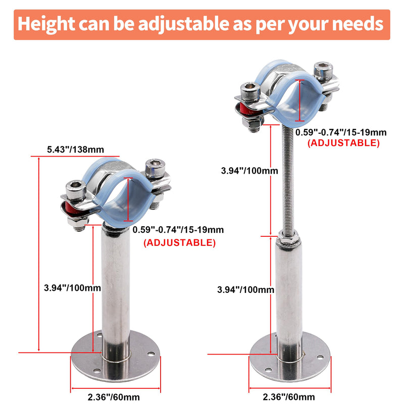 AKIHISA 3/4 Inch Wall Mount Ceiling Mount Pipe Support Ring Hanger,2 PCS Adjustable Stainless Steel Pipe Bracket Clamp Range 15-19mm(100+100mm) 15-19mm(100+100mm)