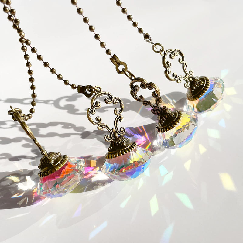 Honoson 4 Pieces Crystal Ceiling Fan Pull Chains Pendant Colorful Diamond Pull Chain Extension with Connector Crystal Prism Ball Extension for Bathroom Toilet Light Ceiling Light Fan Desk Lamp