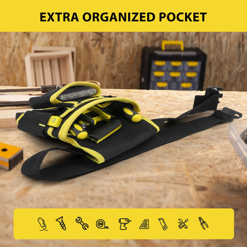 Tool Belt, Professional Tool Belts for Men, 26 Pockets Magnetic Tool Pouch, 31 to 48 Inches Adjustable Waist, Oxford Fabric, Tool Belt with Suspenders for Electrician, Carpenter (Yellow) Yellow