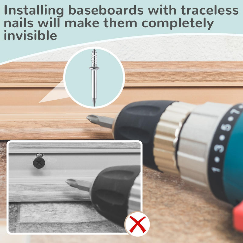 500 Pieces Double-Head Skirting Thread Seamless Nail Double Headed Nails Non Marking 2 Sided Nails Invisible Special Hidden Nails with 5 Installation Barrels for Skirting