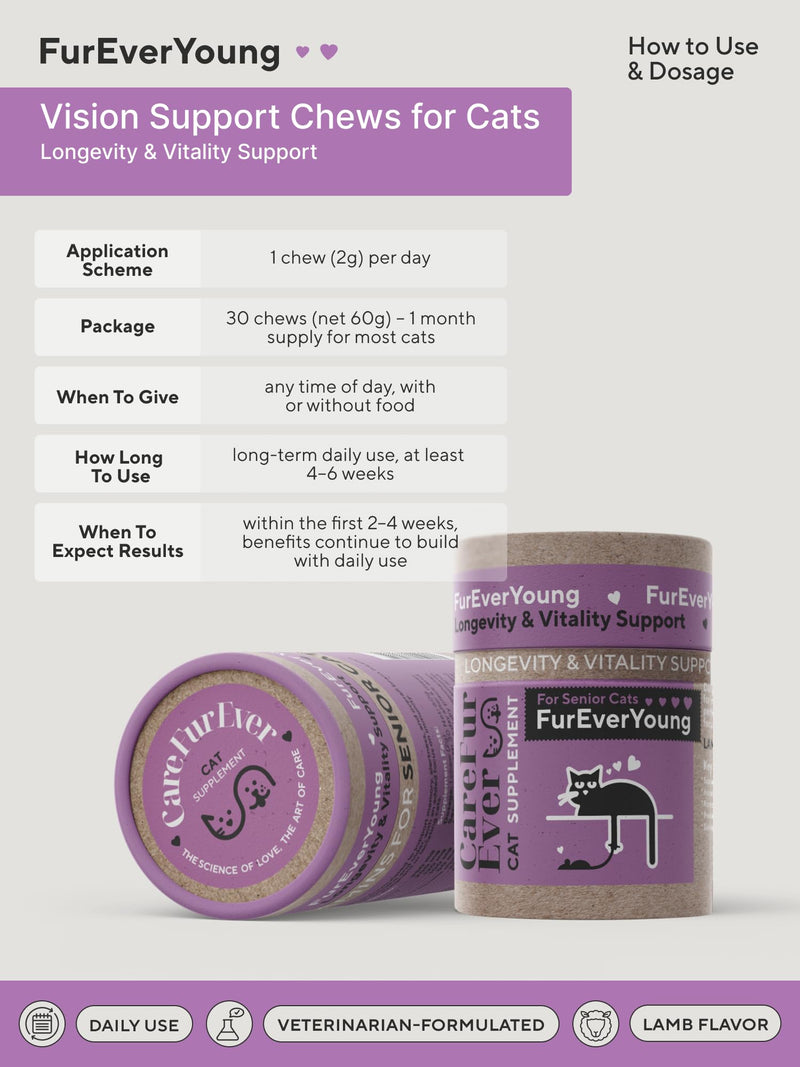 Supplement Treats for Senior Cats: Vision & Brain Function, Longevity & Overall Vitality, Immune Health for Aging Cats. Enriched with Breakthrough Active Ingredients (30 Days Supply)