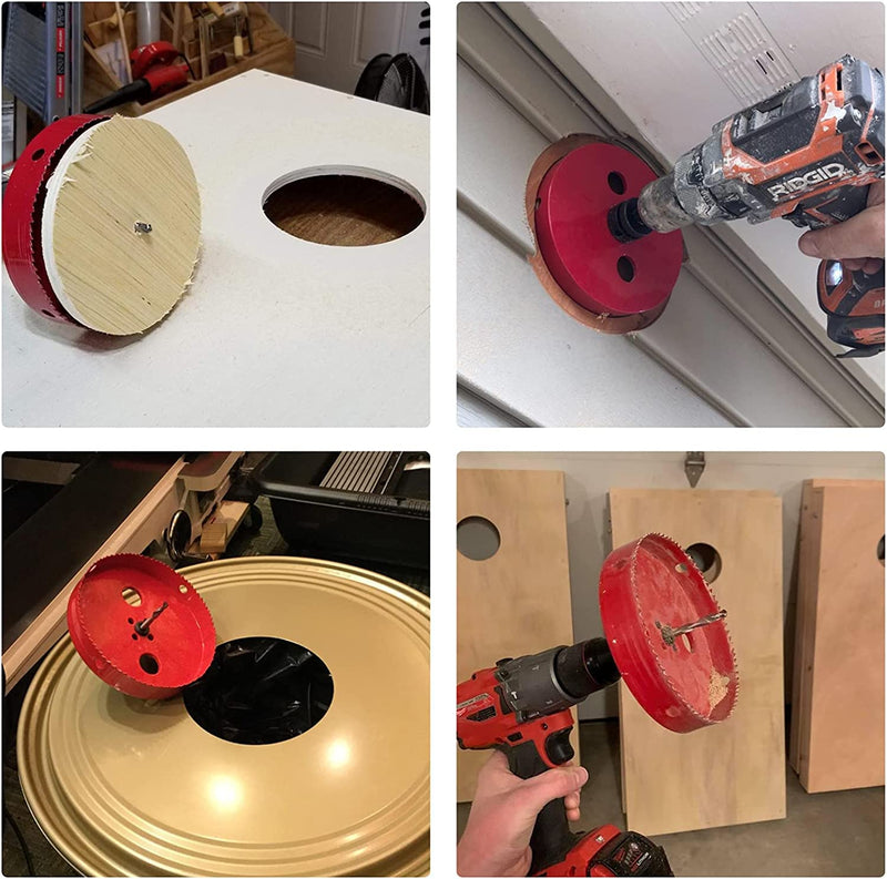 6 1/4 Hole Saw, 159mm HSS Bi-Metal Hole Saw, 6.25 Inch Hole Saw for Recessed Lights, 32mm Cutting Depth Hole Cutter with Arbor Mandrel for Metal, Wood Boards, Drywall and Plastic, Red 6-1/4 Inch