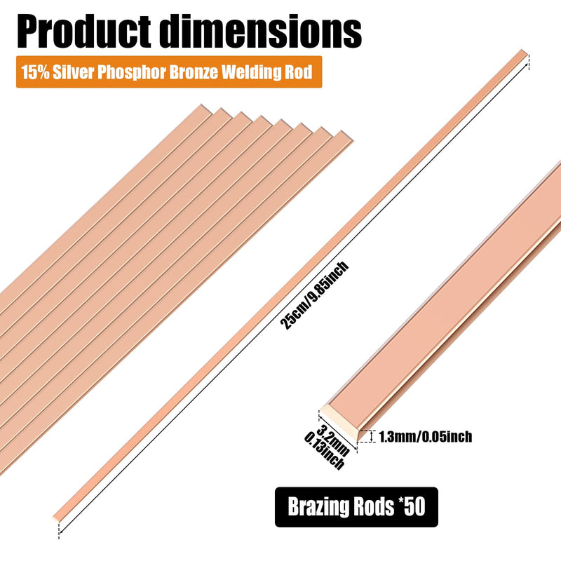 50 Sticks 15% Silver Brazing Rods AWS BCuP-5 15% Silver Solder Phos Copper Brazing Alloys Flat Welding Rods 0.050"x1/8"x10" for HVAC Refrigeration Air Conditioning Cold Storage Equipment (50 Pcs) 50 PCS - Flat Brazing Rods