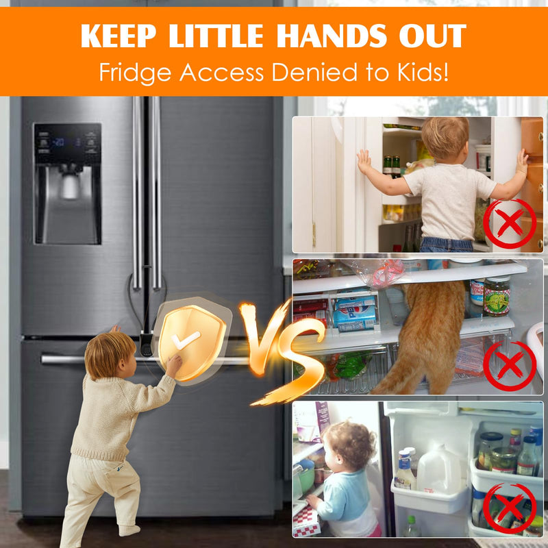 Fingerprint Fridge Lock,Child Proof Refrigerator Lock for Kids & Adults,Smart Cable Lock APP Control Waterproof Cabinet Lock for Fridge French Door Cabinet Gate Fence Black
