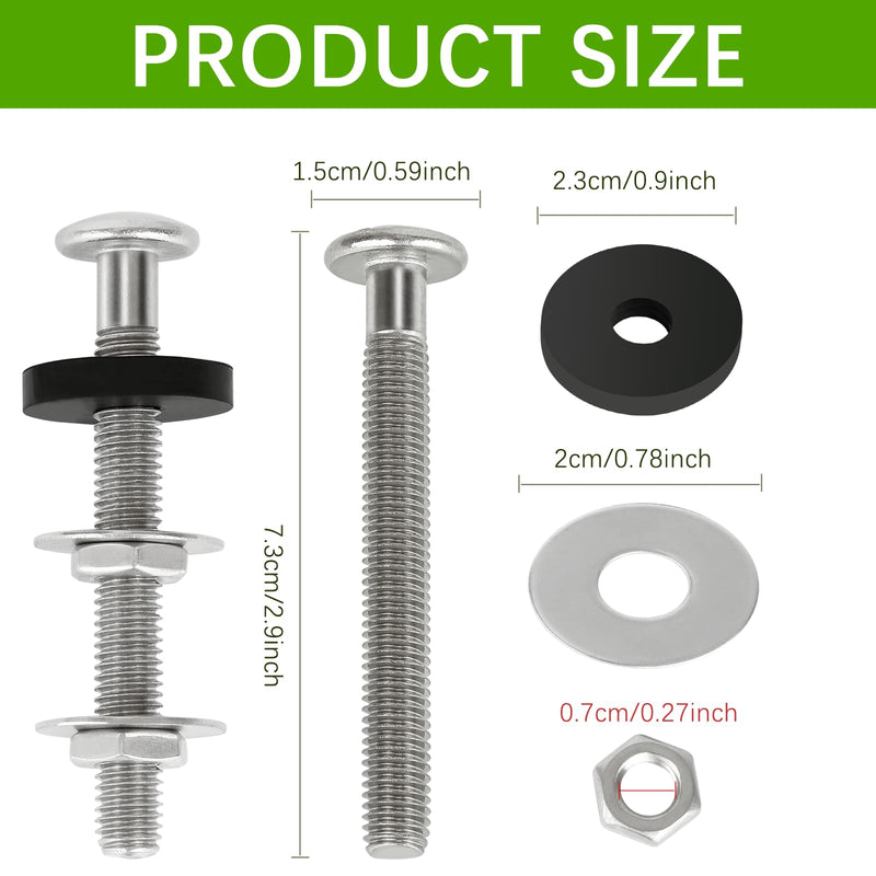 Stainless Steel Toilet Tank Bolts & Rubber Gaskets Kit (2 Pack) for Toto Toilet Parts - Leak-Proof Toilet Seat Bolts & Seals, Fits for Toto Toilets