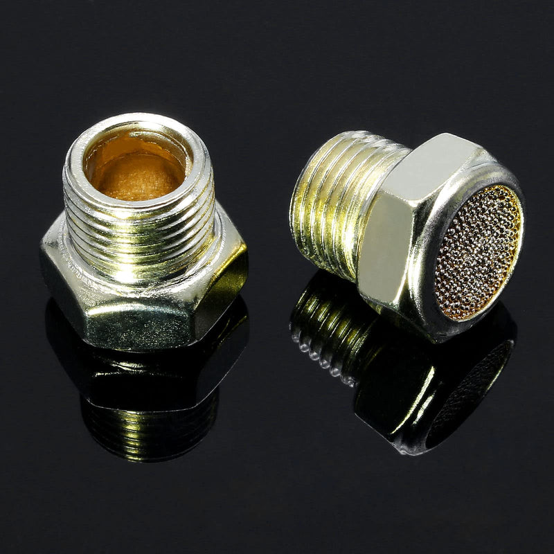 10pcs Air Pneumatic Muffler, 1/8" Male Thread Brass Air Exhaust Silencer Sintered Bronze Muffler, Flat Head 1/8" Male, 10PCS