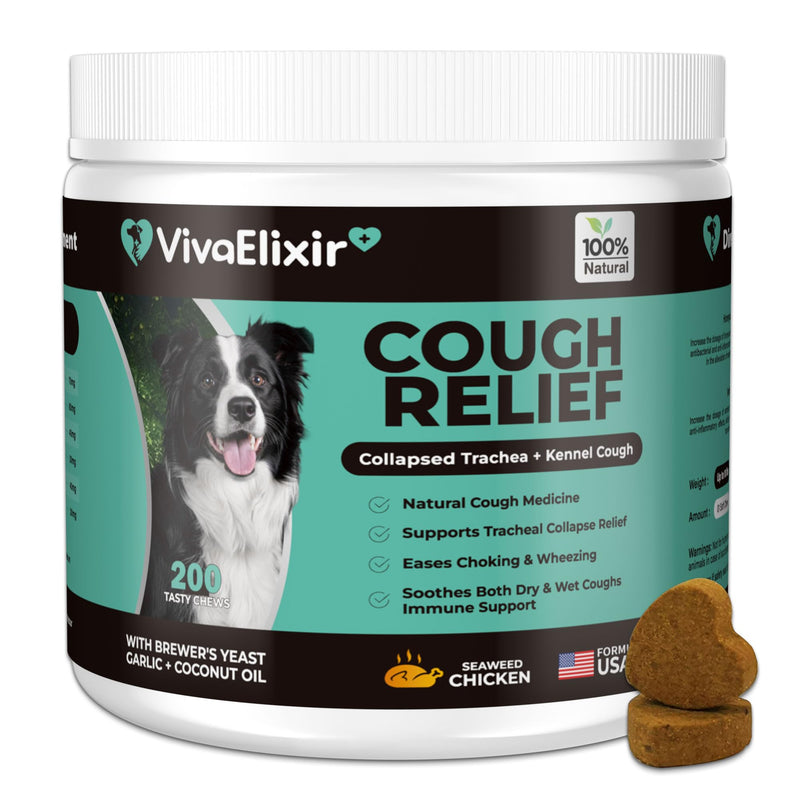 Kennel Cough Medicine for Dogs – Natural Respiratory Support | Helps Soothe Tracheal Collapse, Dry & Wet Cough, Choking & Wheezing | Honeysuckle, Licorice, Lemon Balm 200 Chew
