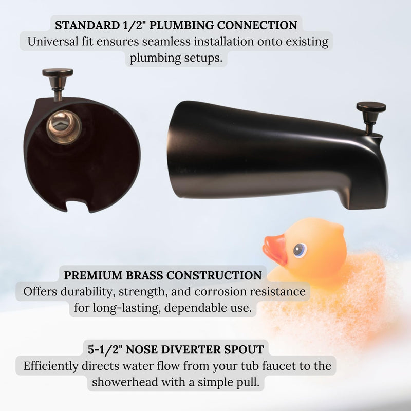 Westbrass A311-12 5-1/2" Reach Brass Wall Mount Tub Spout with Nose Diverter, Oil Rubbed Bronze