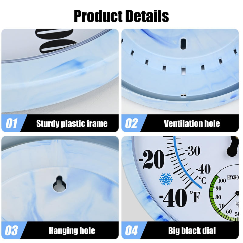 10 Inch Indoor Outdoor Thermometer Hygrometer Combo | Large Dial Analog Temperature Humidity Gauge, Wall Mount Weather Thermometer for Home Patio Greenhouse Garage Room