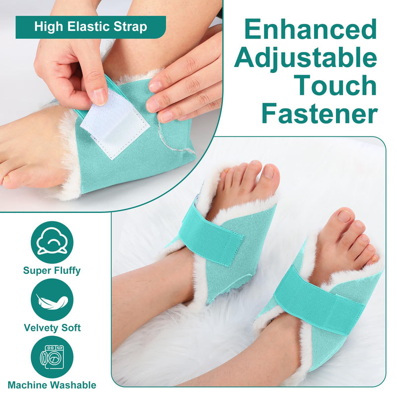 2 Pcs Heel Protectors for Pressure Sores Sheepskin Heel Pads Soft Foot Cushions Pad Protectors Adjustable Foot Pillows with Securing Strap for Bed Sore Ankle Ulcers(Teal) Teal