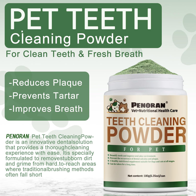 Pet Teeth Cleaning Powder, 6 oz, Dog Dental Care for Dogs & Cats Tooth Cleaning, Tartar Cleaning and Removal, Fighting Bad Breath, Oral Care, Breath Freshener