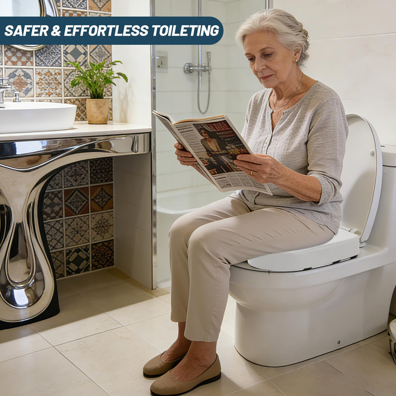 2 Inch Toilet Seat Riser Elevated for Seniors & Handicap, High Density Foam Padded Raised Toilet Seat Cushion, Fits Standard Elongated Toilets, Soft PU Leather, White