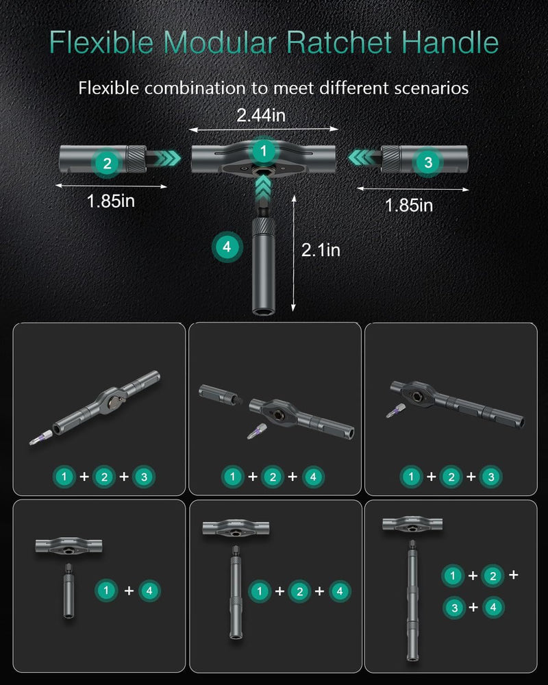 ORIA Ratchet Screwdriver Set, 74 in 1 Precision Repair Tool Kit for PC, DIY | 58-Tooth, 6.2° Ratchet Detachable Handle, 360° Rotatable Cap, 70 S2 Steel Bits, Strong Magnetic, for Installation, Repair
