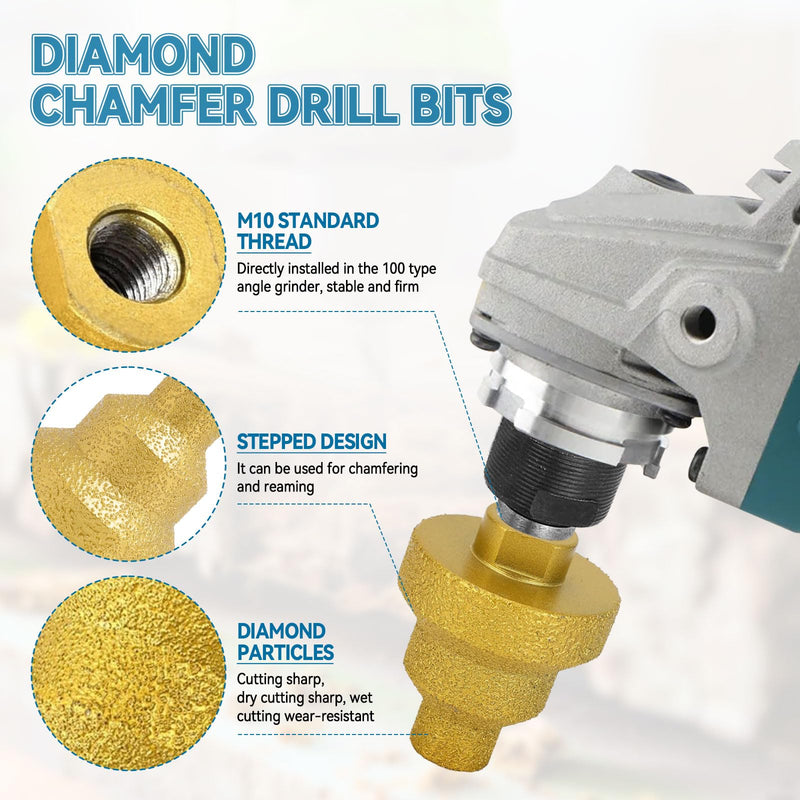 2Pcs Diamond Step Drill Bit 20/35/50mm – M10 Thread for Angle Grinder & Drill, Cuts Marble, Granite, Tile, Concrete – 3-in-1 Hole Opener with Adapter