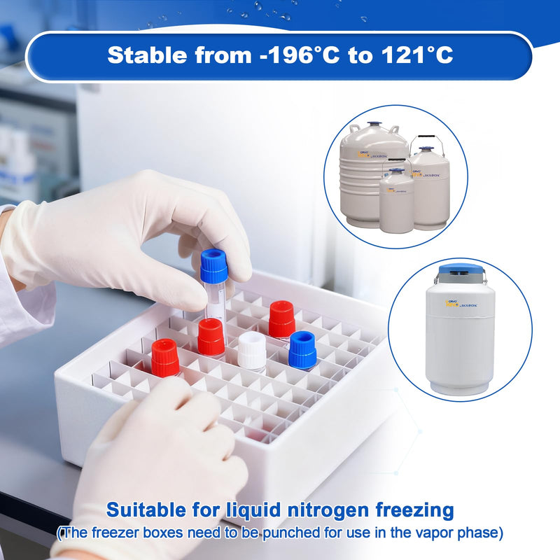 Lab Freezer Box with Plastic Coating, 2 Inch Height Cryobox, 81-Well Microtube Cryo Boxes for Lab Freezer, White, Pack of 5 2 in,81-well