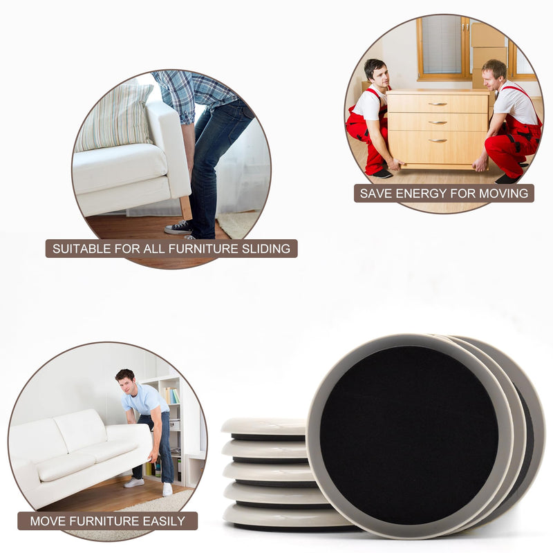 Furniture Sliders, 8 Pcs 3 1/2'' Furniture Sliders Pads for Hardwood Floors, Chair Legs Floors Protectors, Reusable Round Glides Glider, Heavy Duty Furniture Movers Sliders 3 1/2" Round-8 Pack