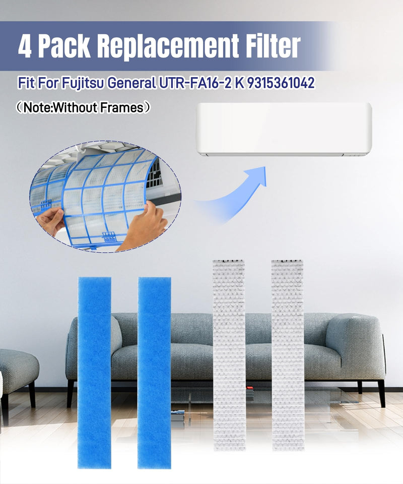 4 Pack Mini Split Air Filter Replacement Compatible with Fujitsu General UTR-FA16, UTR-FA16-2