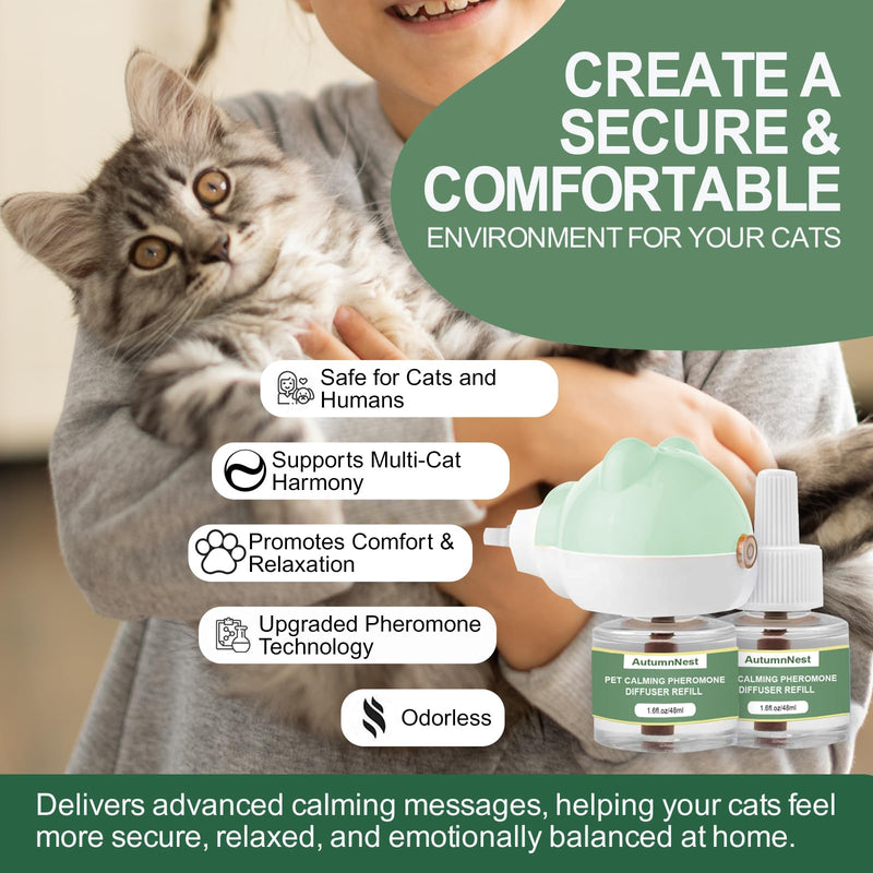 Cat Calming Diffuser Kit with 2 Plug-in & 4 Refills, Pheromone Diffuser for Cats Reducing Fighting, Scratching, Urine, Aggression, Anxiety, Fireworks, Vet Visits, Travel, 120 Day Supply, Safe Formula Bear Diffuser (with Light)