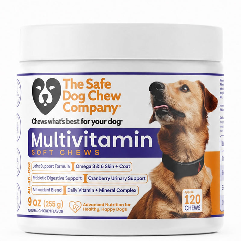 Multivitamin for Dogs –120 Chicken Flavored Soft Chews – Dog Vitamins and Supplements with Glucosamine, Chondroitin, MSM, Probiotics & Omega 3 Joint, Hip, Immune, Skin & Coat Support