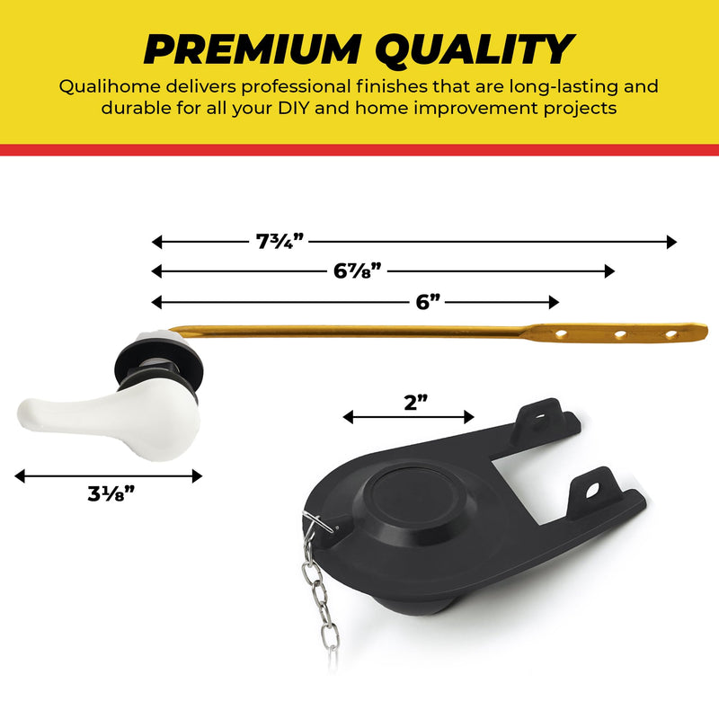 Qualihome Front Mount White Toilet Handle Replacement Kit with 2 Inch Universal Toilet Flapper Replacement Kit and Stainless Steel Toilet Flapper Chain White Finish