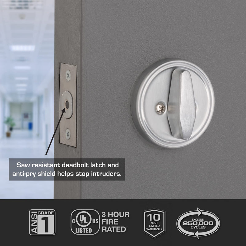 BRINKS Commercial - Single Cylinder Deadbolt Lock, Satin Chrome Finish - Meets ANSI Grade 1 Standards and has 3-Hour UL Fire Rating 1 Pack
